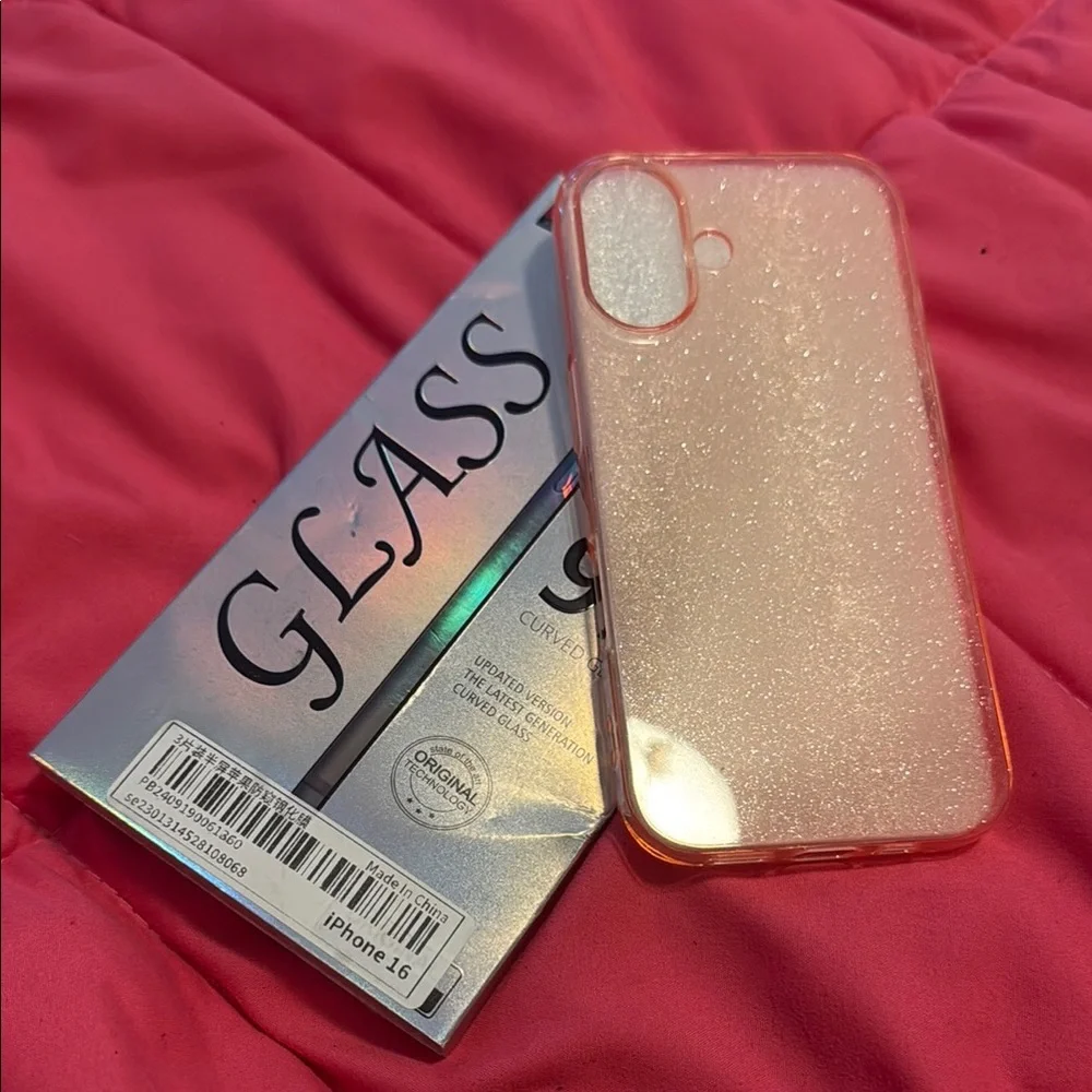 iPhone 16 Glitter Case with Screen Protector - Pink